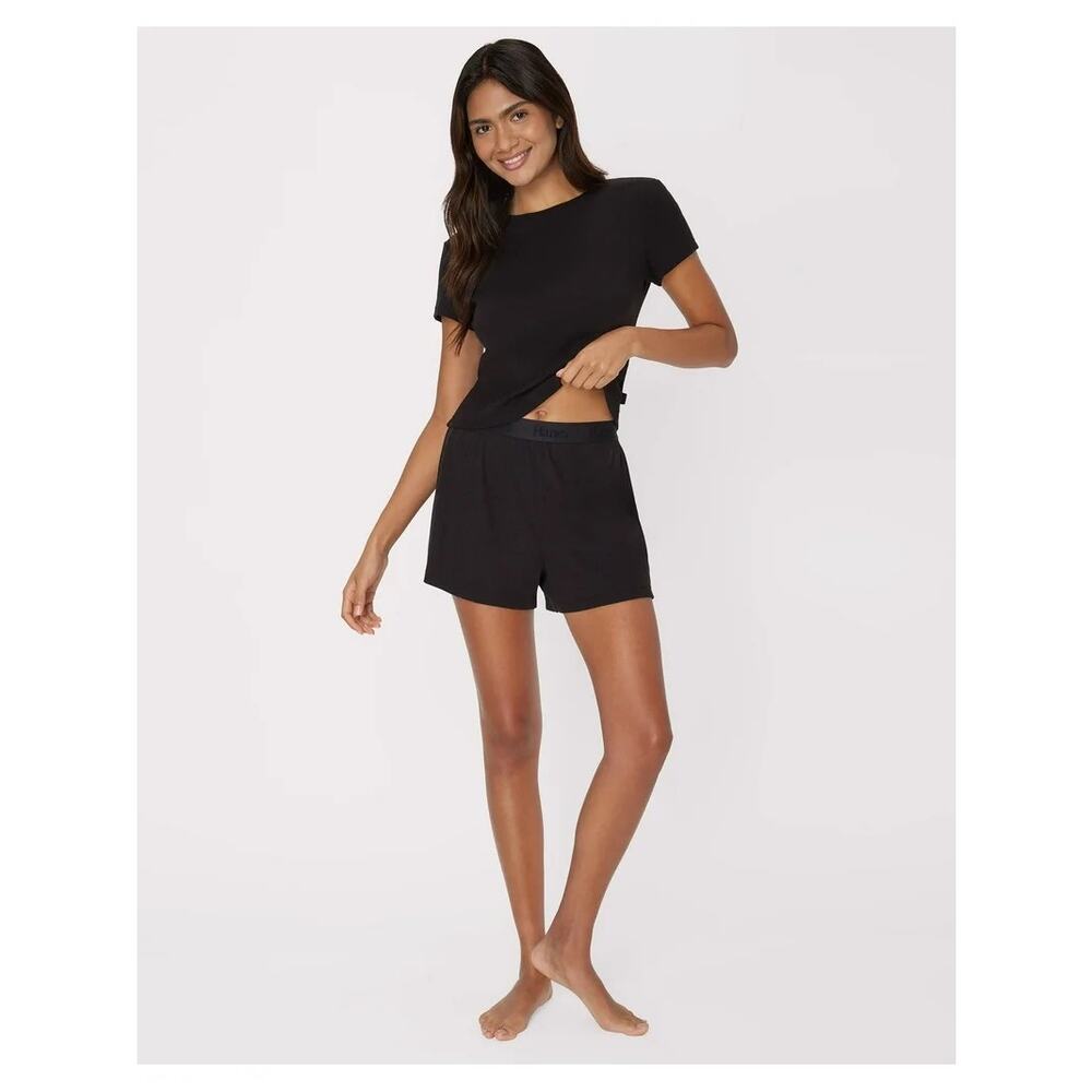 NWT Hanes Sz L Women's Originals 2-piece Lounge Set Charcoal Gray Black Shorts
